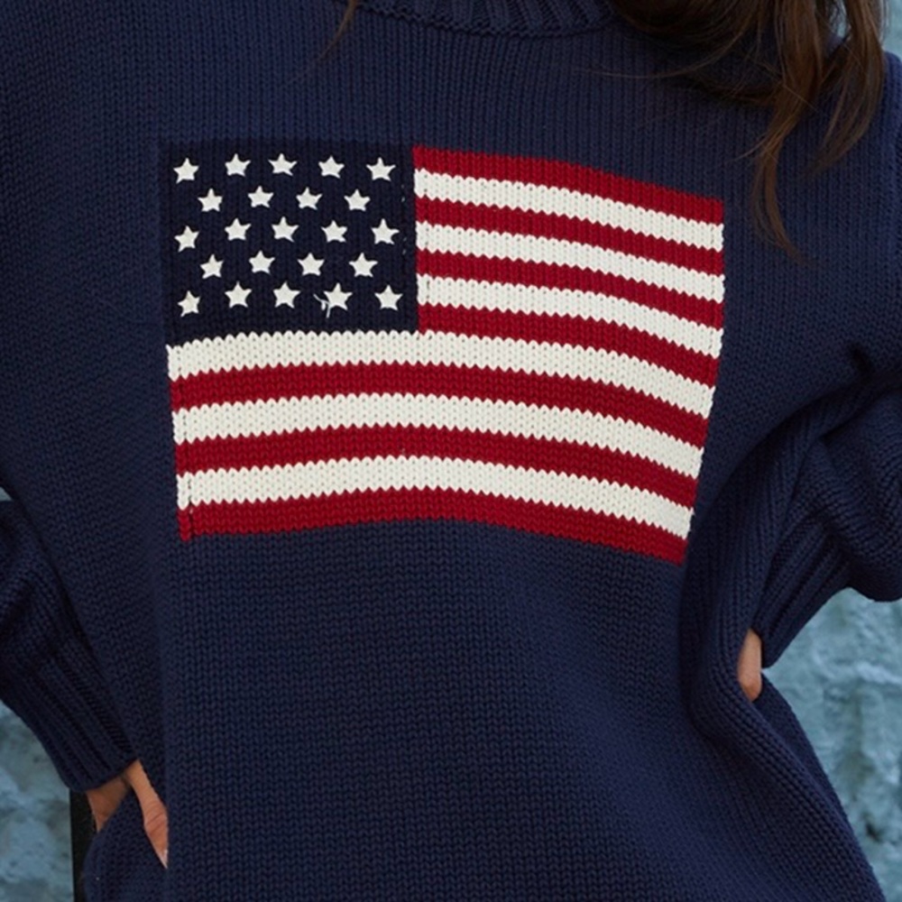 John Galt Navy Flag Crew Neck Sweater
